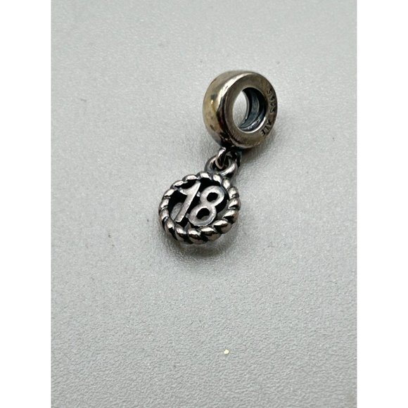 Pandora Sliding Charm Pendant Number 18 Sterling Silver Bracelet Bead - Picture 2 of 4